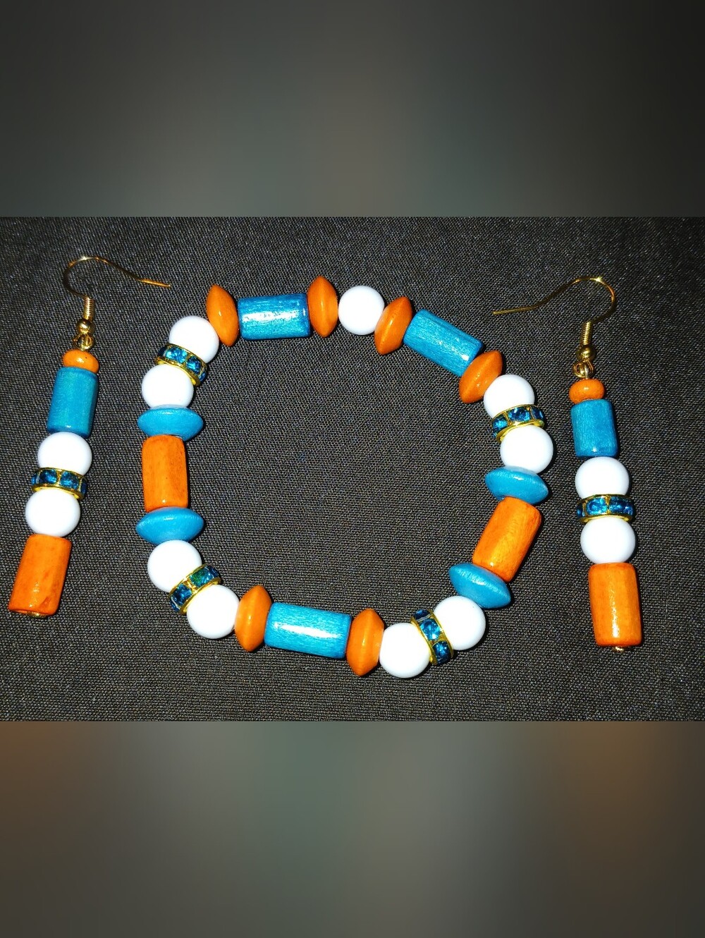 NWT Handcrafted Turquoise Blue & Orange Miami D. Beaded Bracelet and Earring Set